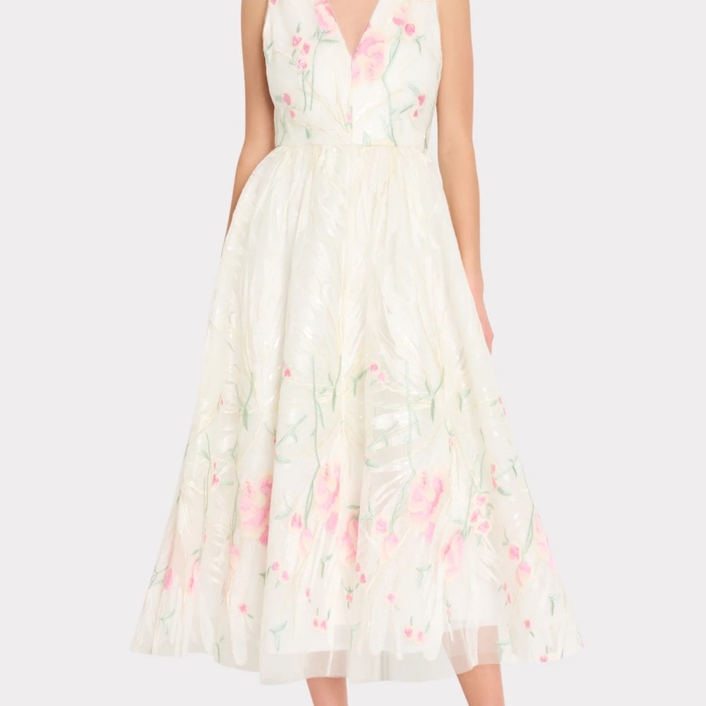 MILLY Tinsley Embroidered V-Neck Dress